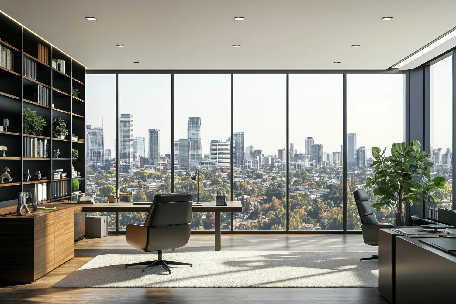 Modern, fully-equipped office workspace with professional environment and collaborative setup